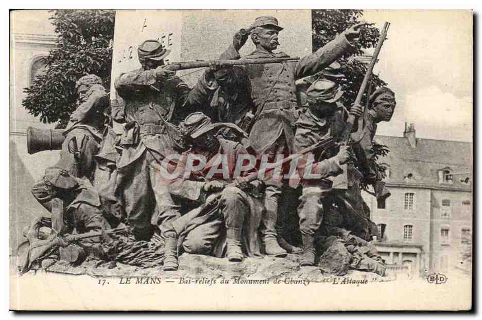 Le Mans CPA Bas reliefs du monument de Chanzy L'attaque (militaria soldats)