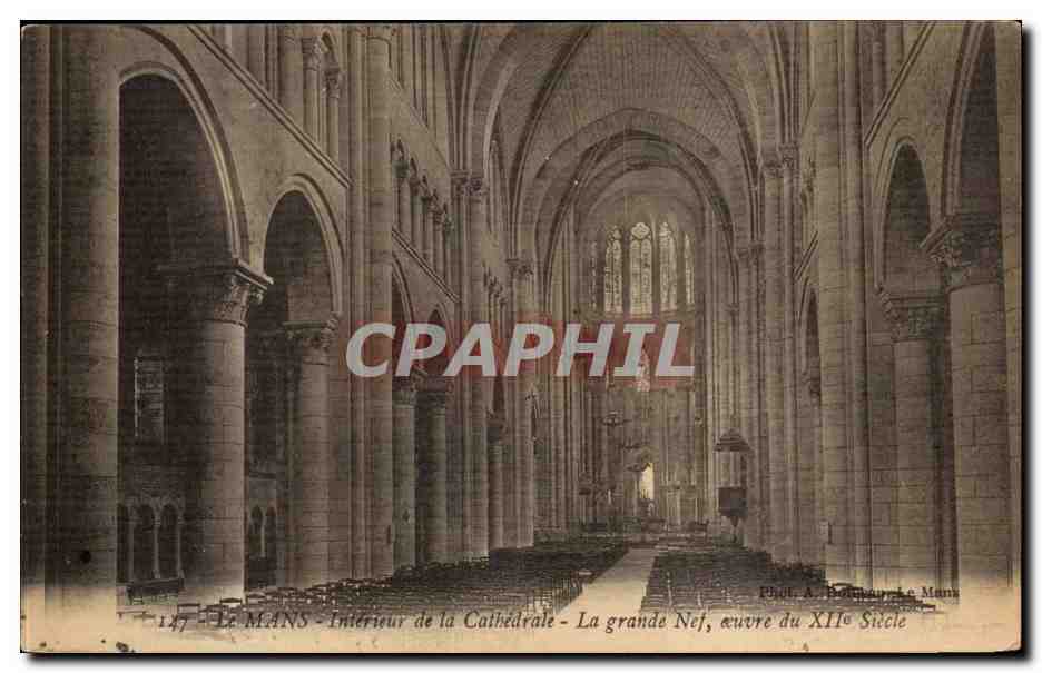 Le Mans - Intérieur de la Cathédrale - La grande Nef, œuvre du XIIe Siècle — Phot. A. Boulmaur & e Mans