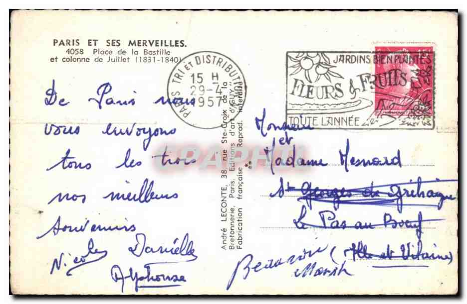 Paris CPA Place de la Bastille et colonne de Juillet (1831 1840) — Verso