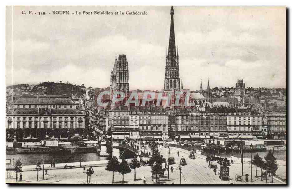 Rouen CPA Le pont Boieldieu et la cathedrale
