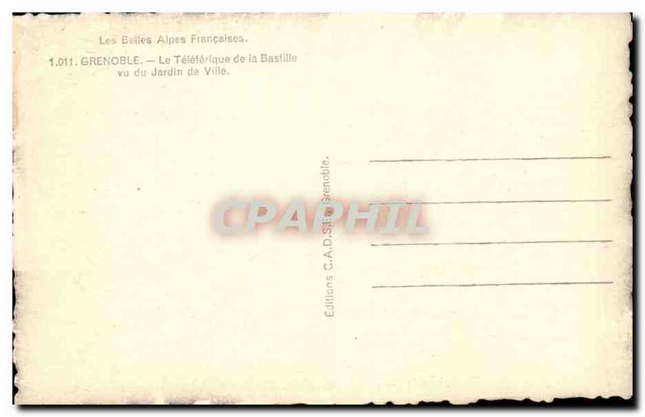 Grenoble - La Teleferique de la Bastile vu du Jardin de Ville - CPA  — Verso
