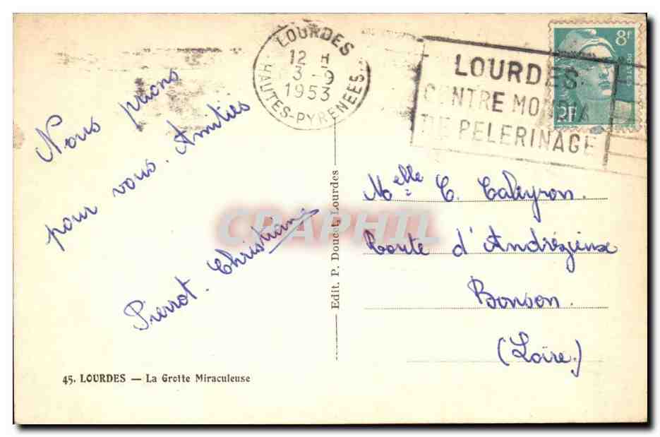 Lourdes - la Grotte Miraculeuse CPA  — Verso