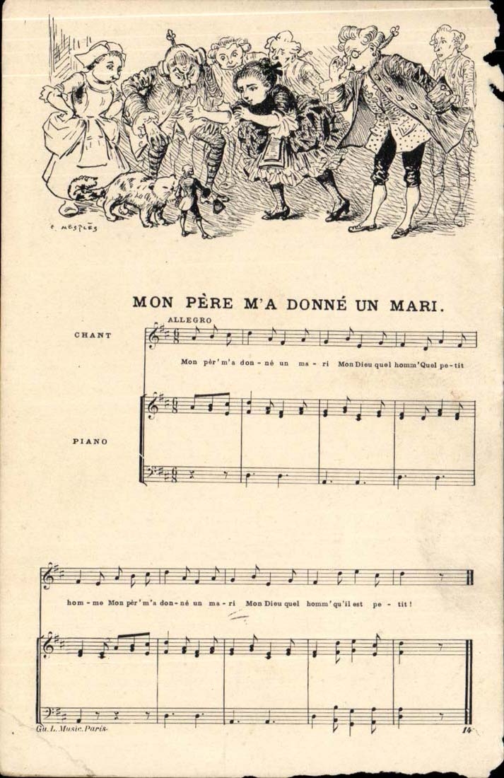 fantaisie - Femme - Mon pere m'a donne un mari - Chat - Musique - Humour - CPA 