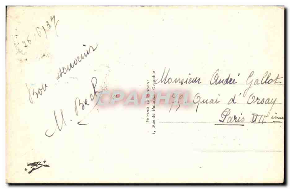 Grenoble — Vue générale et la Chaîne de Belledonne — Édition La Palma — n° 213 — Verso