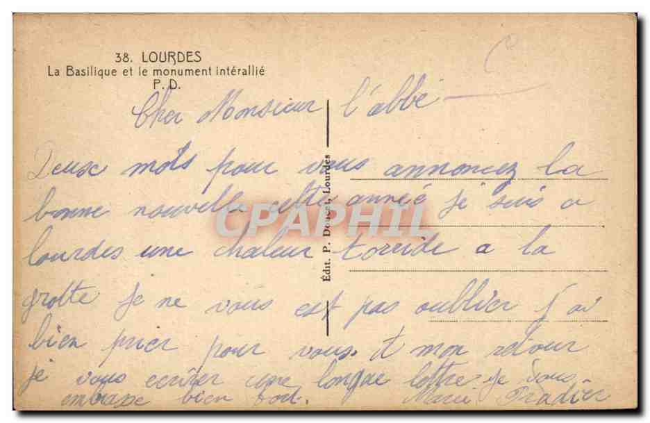 Lourdes - La Basilique et le monument interallie - CPA  — Verso
