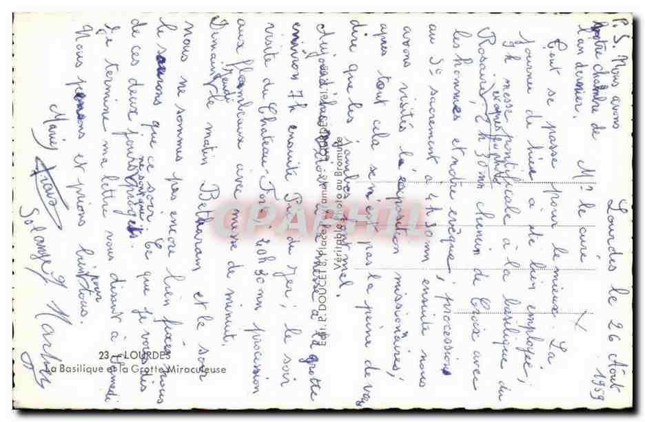 Lourdes - La Basilique et la Grotte Miraculeuse - CPA  — Verso
