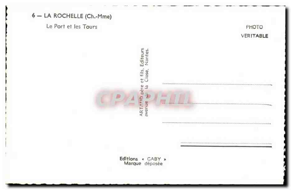 La Rochelle — Le Port et les Tours — Éditions Caby — Verso