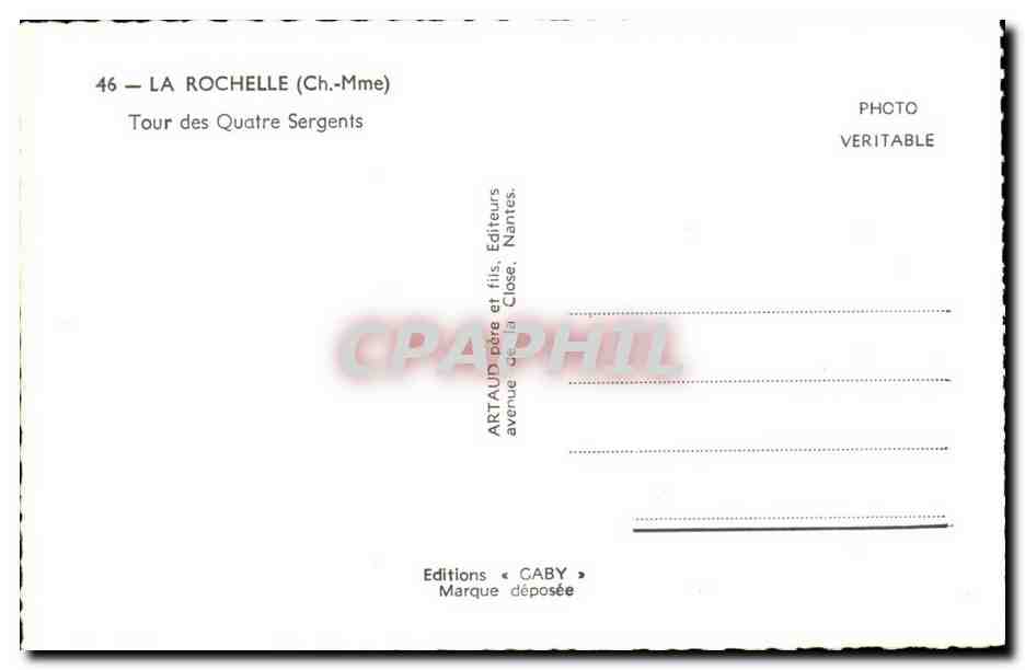 La Rochelle — Tour des Quatre Sergents — Éditions Caby — Verso