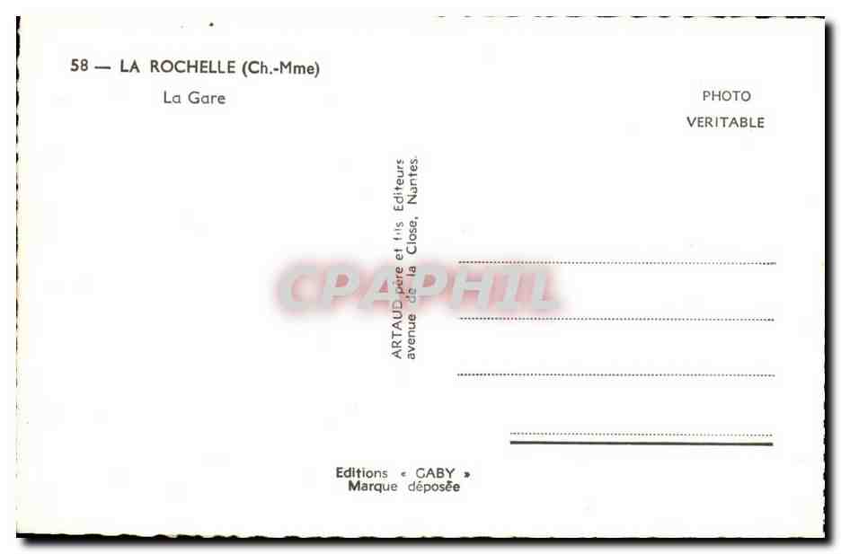 La Rochelle — La Gare — Éditions Caby — Verso