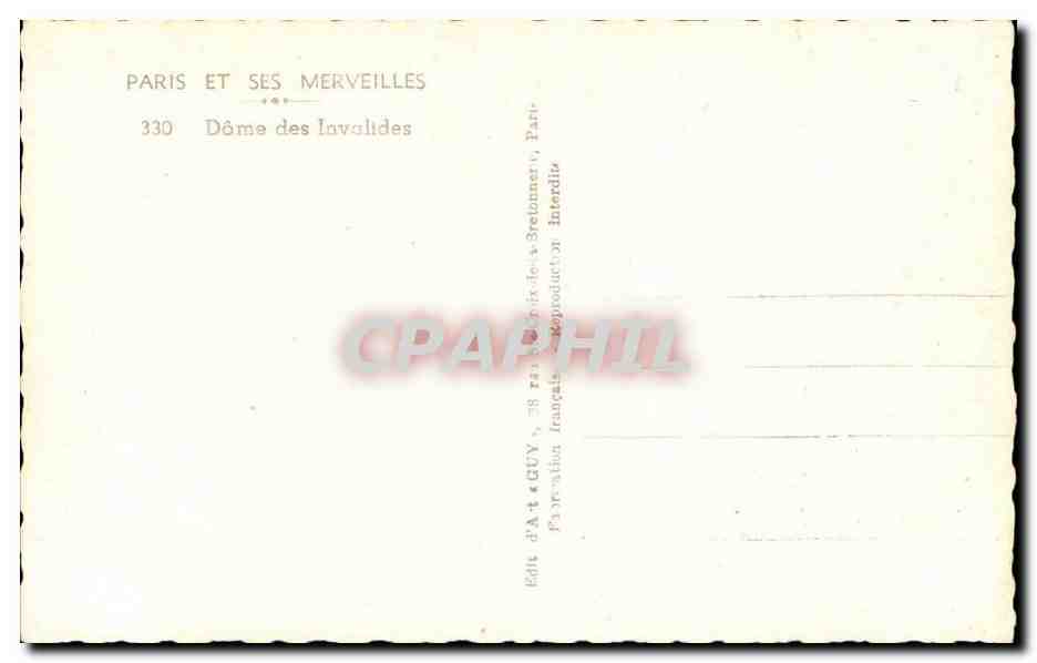 Paris 4 - Dome des Invalides - CPA  — Rückseite