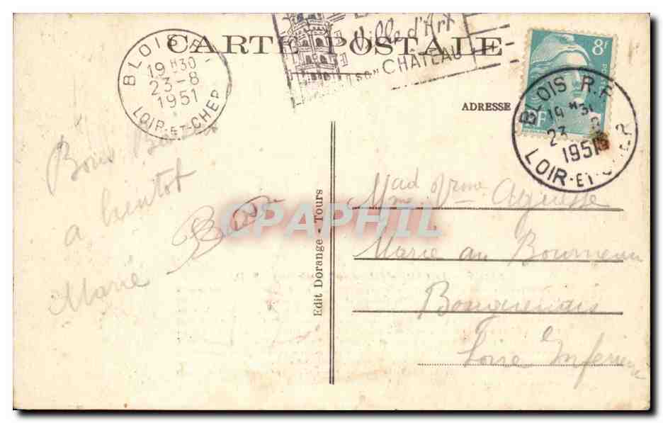 Blois - Le Chateau Monument Historique - CPA  — Verso