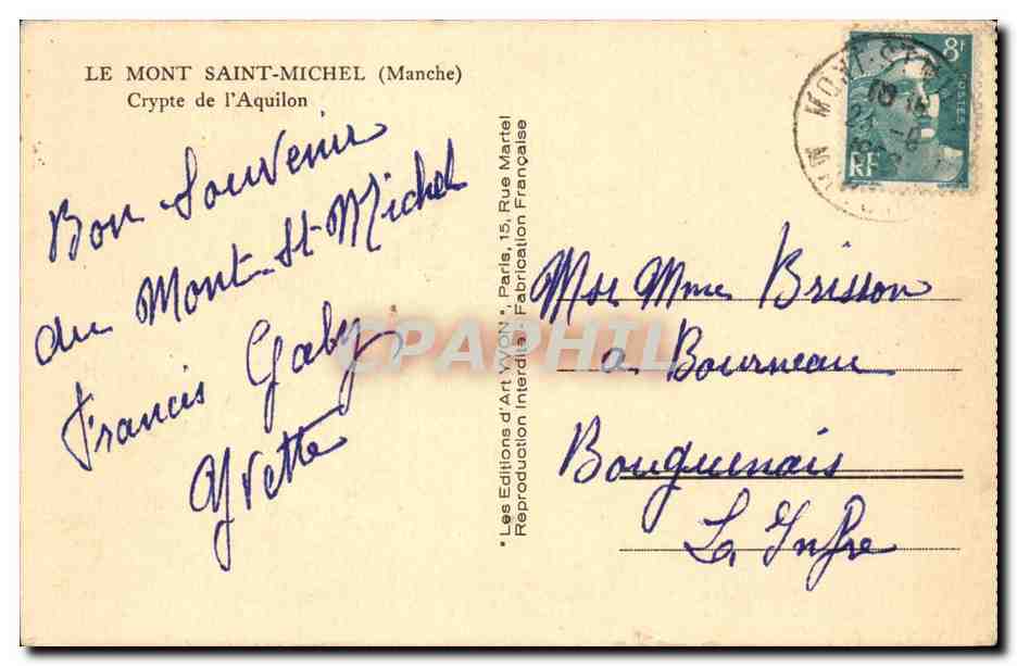 Le Mont Saint Michel - Cryte de L'Aquilon - CPA  — Verso
