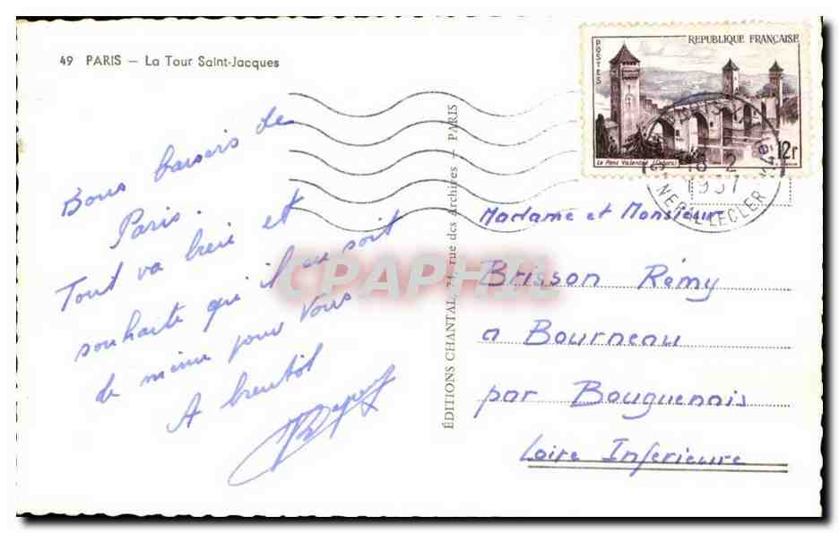 Paris - La Tour Saint Jacques - - CPA  — Rückseite