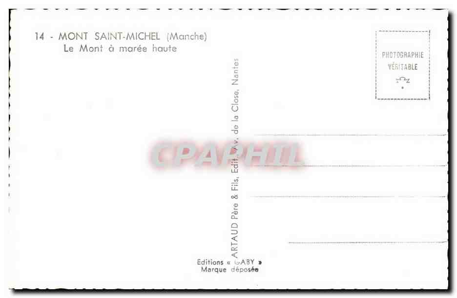 Mont Saint-Michel — Le Mont à marée haute — Éditions ARTAUD Père & Fils, Nantes — Verso