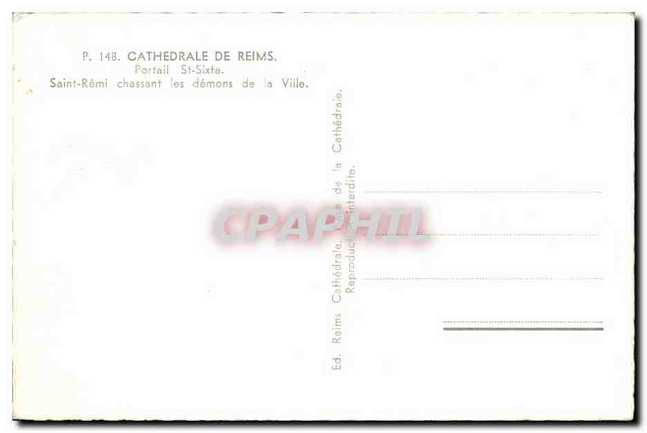 Saint-Rémi chassant les démons de la Ville — Portail St-Sixte, Cathédrale de Reims — Édition de la Cathédrale — Rückseite