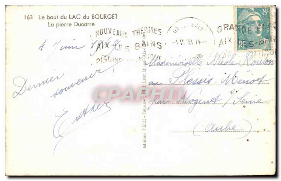 Le Bout du Lac du Bourget - la Pierre Ducarre - CPA  — Verso