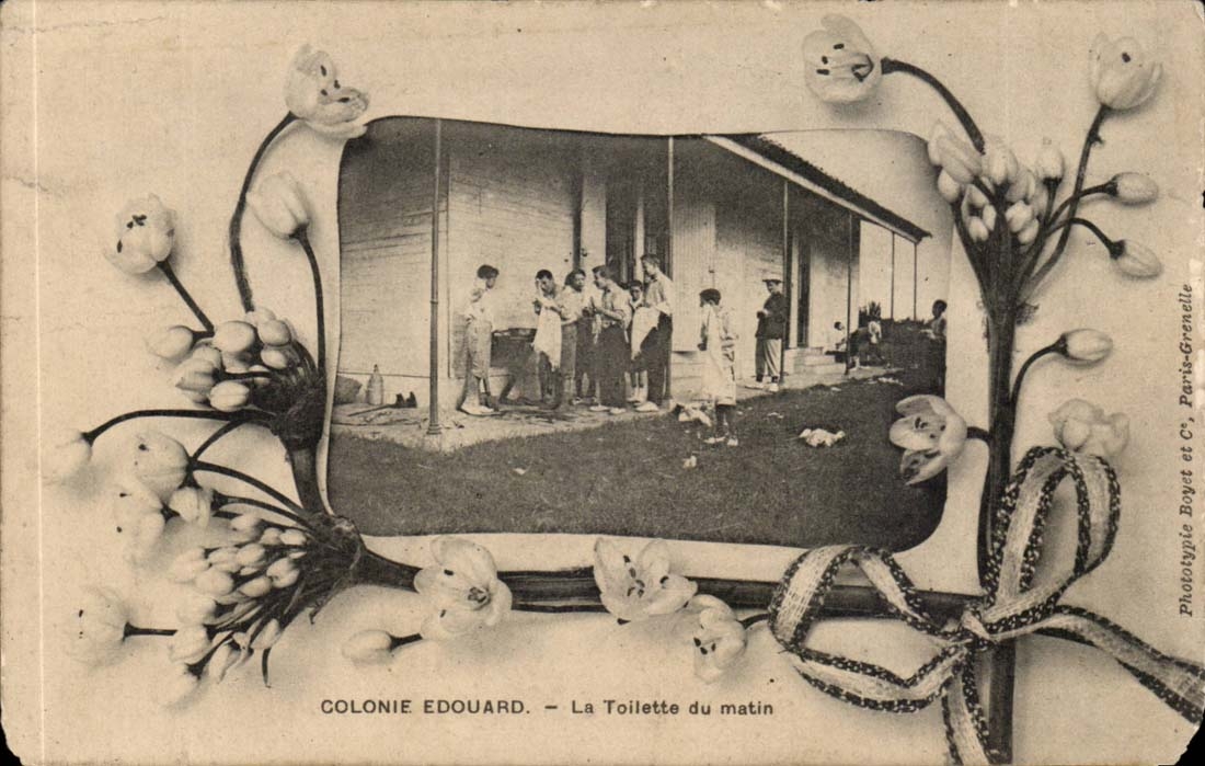 Fantaisie - Enfants - Colonie Edouard - La Toilette du Matin - fleurs CPA 