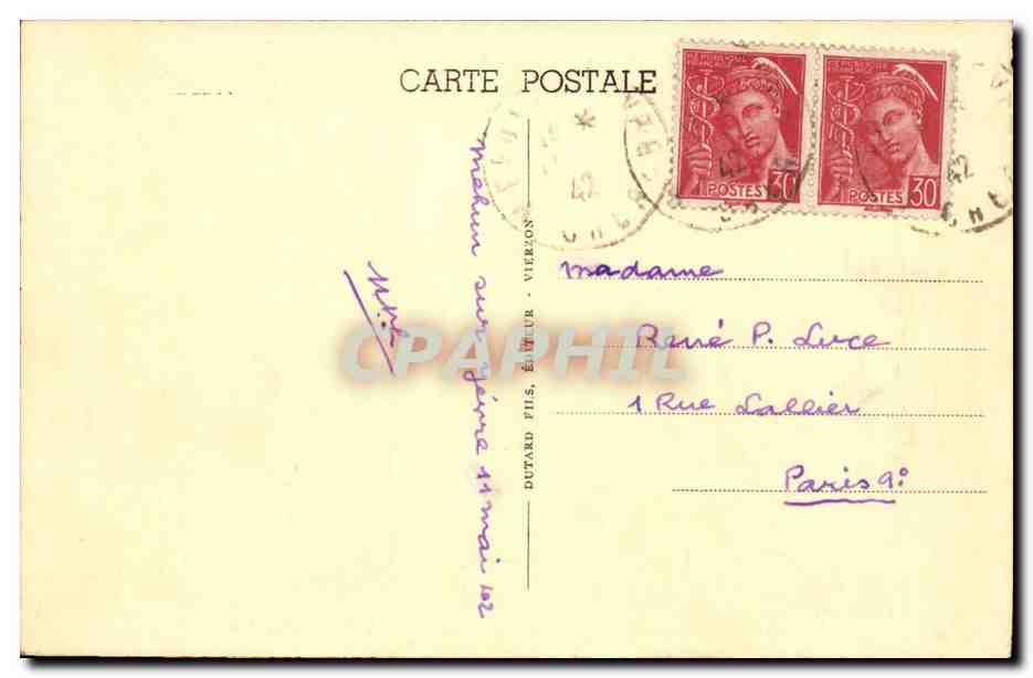 Mehun-sur-Yèvre (Cher) — Vieilles Tours du Château de Charles VII et l'Église — Verso