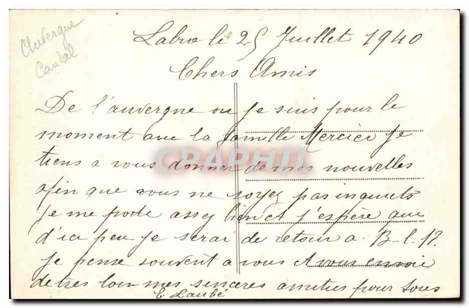 Cantal Sommet du Puy Mary CPA Epicerie Ribes Crumeyrolles — Verso