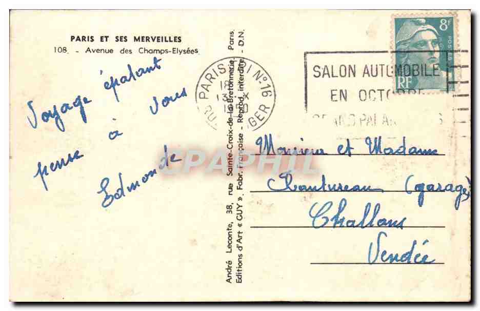 CPA Paris et ses merveilles Avenue des Champs Elysees — Verso