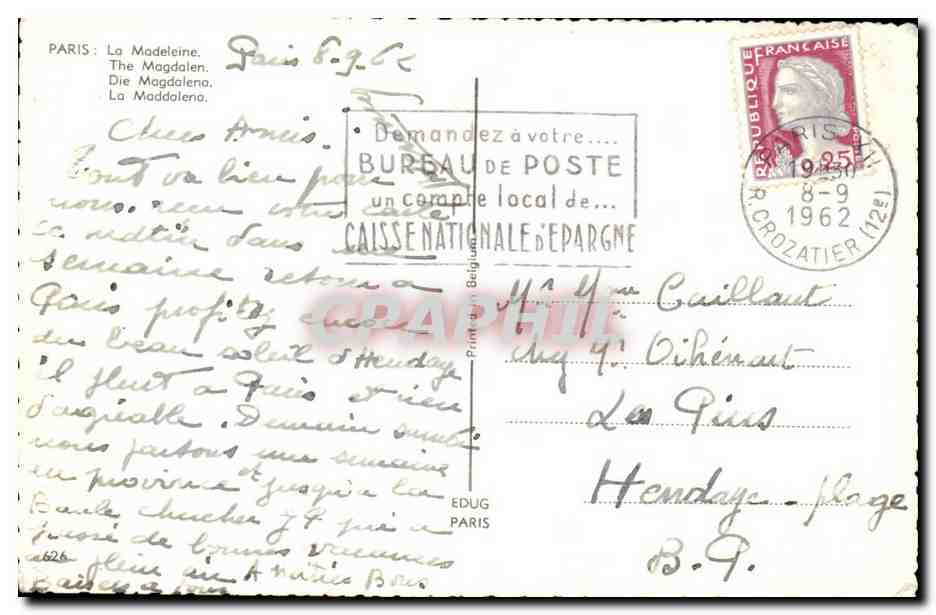 Paris CPM La Madeleine — Rückseite