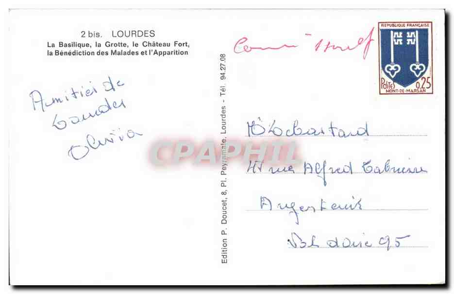 CPM Souvenir de Lourdes — Verso