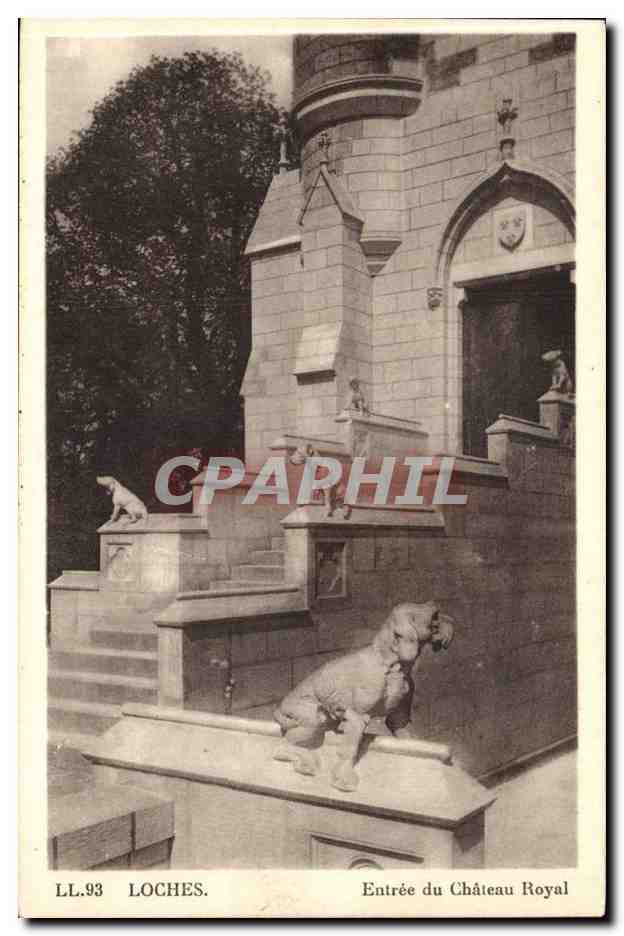 Loches - Entre du Chateau Royal - chien - CPA 