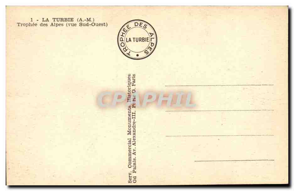 La Turbie — Trofeo de las Alpes (vista Sureste) — Serv. Commercial Monuments Historiques, Paris — Reverso