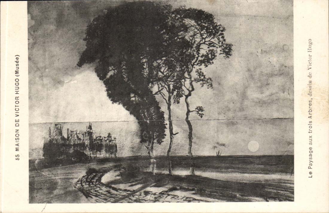 Paris - 3 - Maison de Victor Hugo Place des Vosages - Le Paysage aux Trois Arbres dessin de Victor Hugo - CPA 