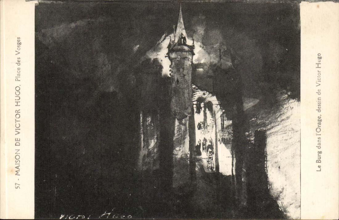 Paris - 3 - Maison de Victor Hugo Place des Vosages - Le Burg dans l'Orage - dessin de Victor Hugo - CPA 