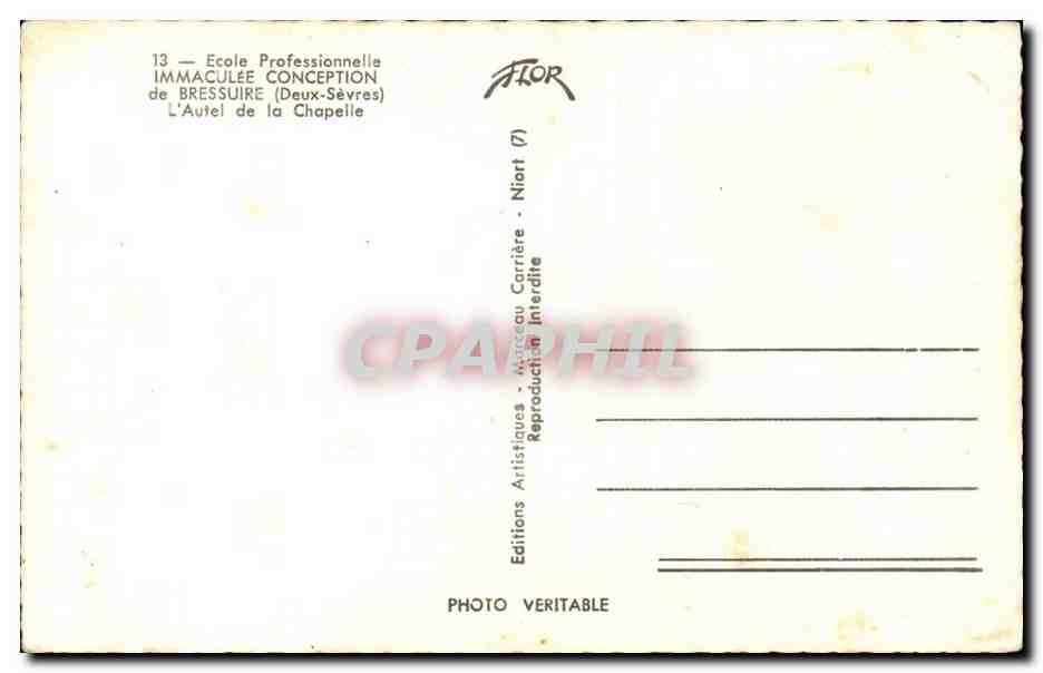 CPA Ecole profesionnelle immaculee Conception de Bressure l'autel de la chapelle — Rückseite
