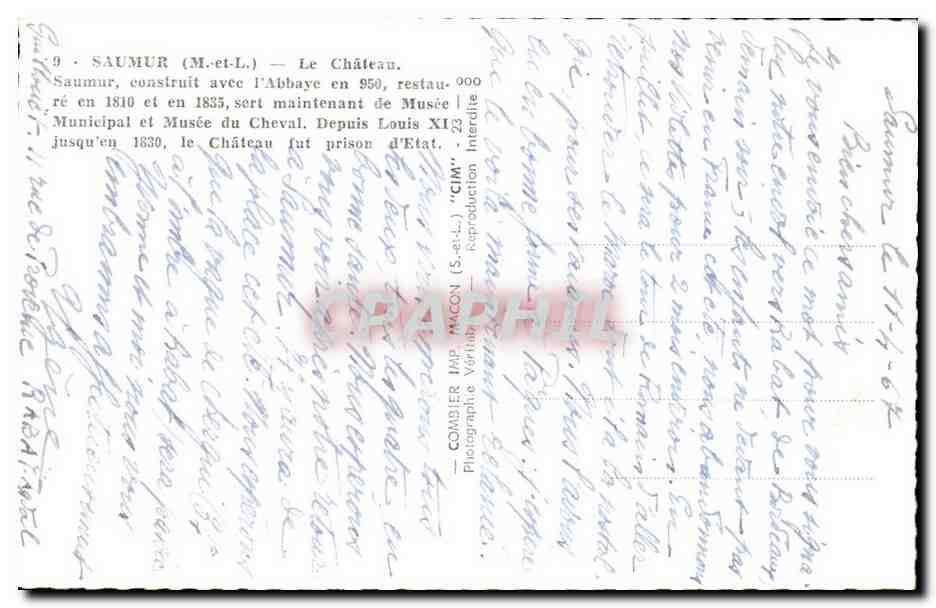 Saumur CPA Le chateau  — Rückseite