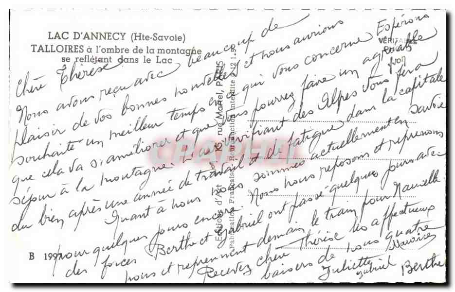 Lac d'Annecy (Hte-Savoie) — Talloires à l'ombre de la montagne — Éditions d'Art Français — Verso