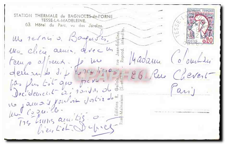 Hôtel du Parc — Station Thermale de Bagnoles-de-l'Orne — Éditions R. Gallois — Achterkant