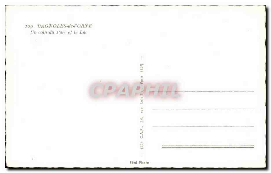 Bagnoles de l'orne CPA Un coin du parc et le lac — Rückseite