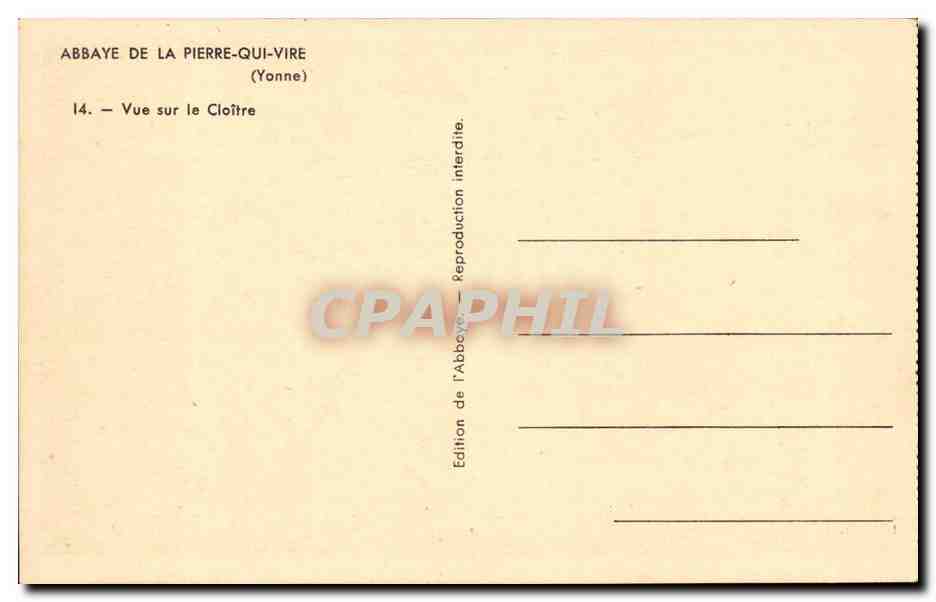 CPA Abbaye de la Pierre qui vire Vue sur le cloitre — Verso