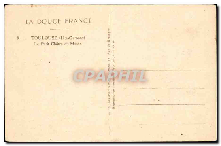 Toulouse CPA le petit cloitre du musee — Verso