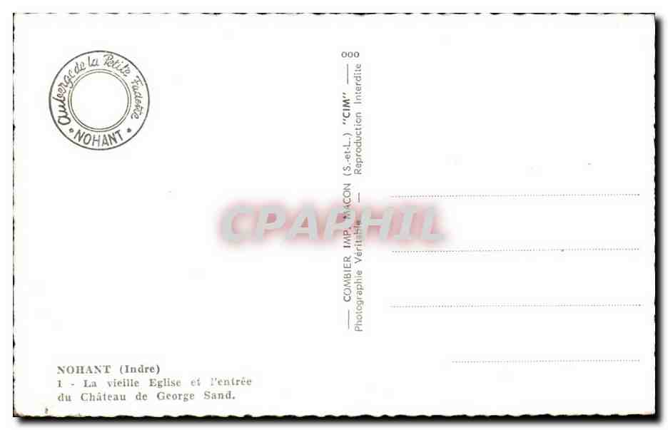 Nohant (Indre) — La vieille église et l'entrée du château de George Sand — Combiér Imp. Maccon — Reverso