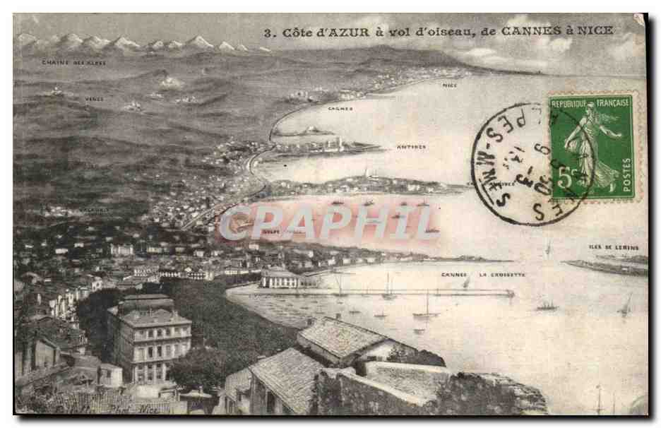 CPA Cote d'azur a vol d'oiseau de Cannes a Nice