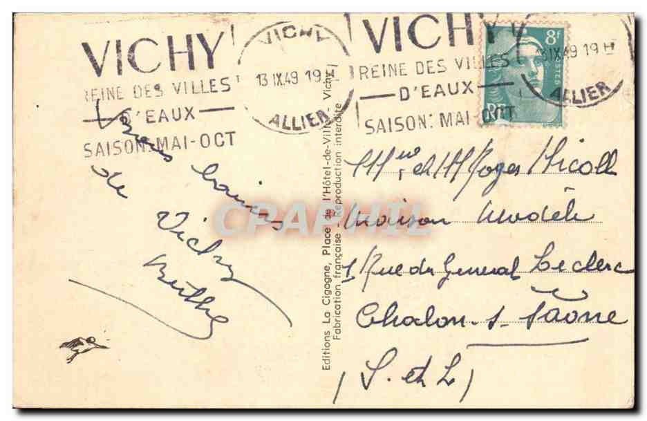 Vichy CPA Vue panoramique prise en avion — Verso