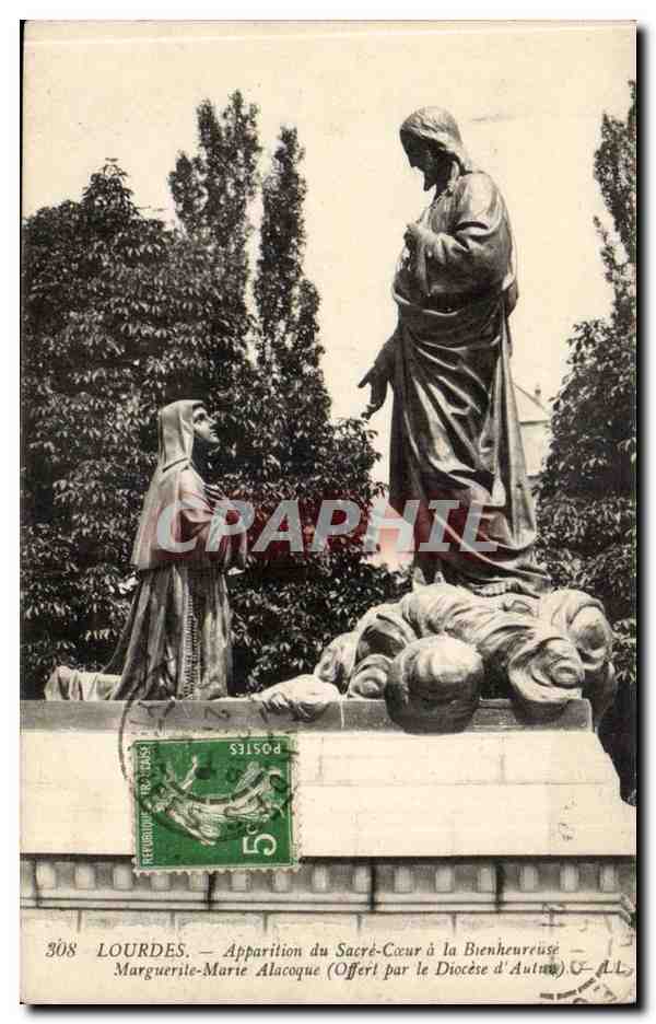 Lourdes CPA Apparition du Sacre Coeur a la bienheureuse Marguerite MArie Alcaoque (offert par le diocese d'Autun)