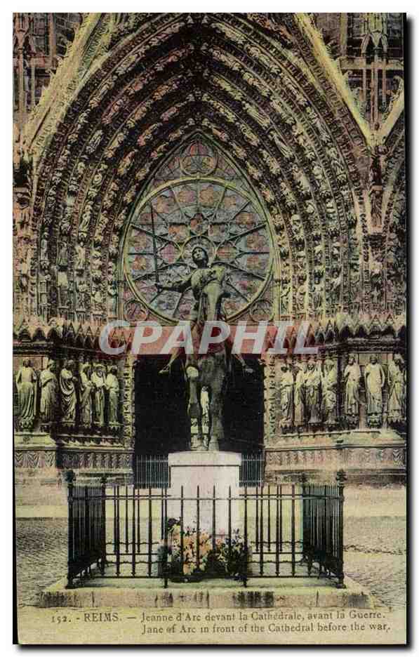 Reims CPA Jeanne d'arc devant la cathedrale avant la guerre 