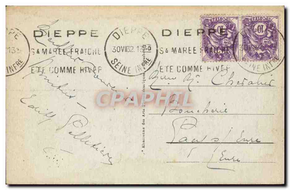 Dieppe CPA Le casino et la plage (tennis) — Verso