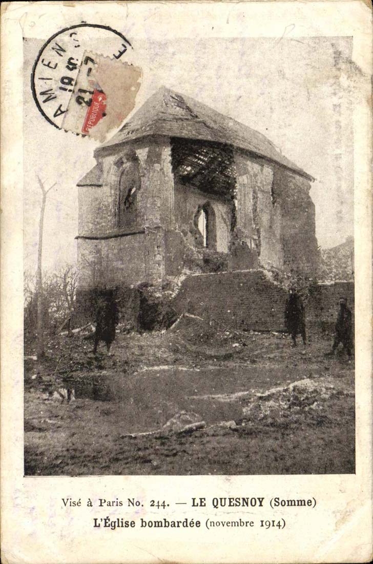 Le Quesnoy CPA L'eglise bombardee (novembre 1914)