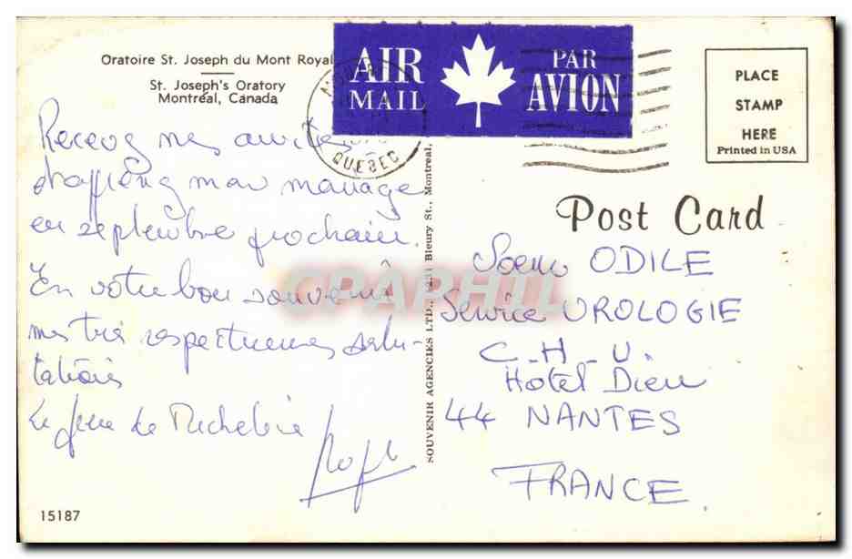 Canada CPM Oratoire St Joseph du Mont Royal — Rückseite