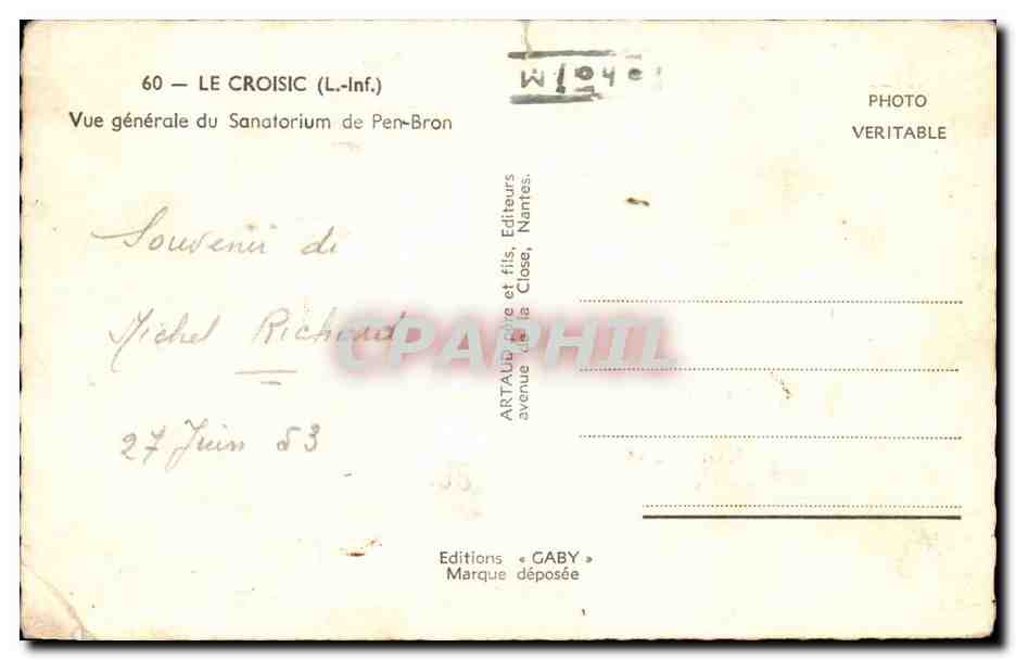 Le Croisic CPA Vue generale du sanatorium de Pen Bron — Rückseite