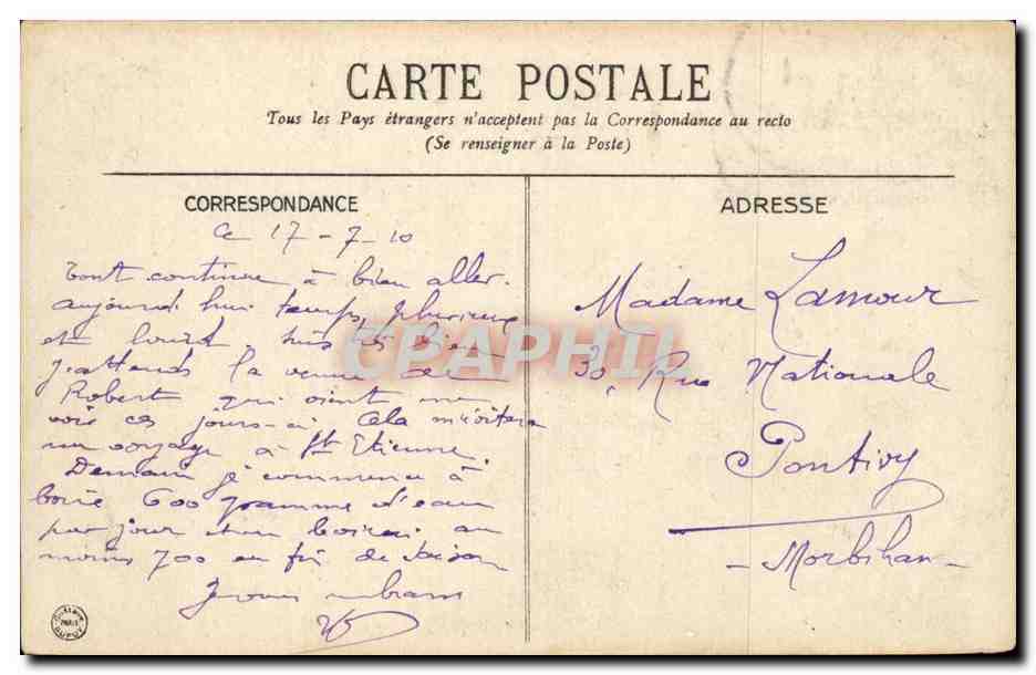 Vichy CPA La terrasse du casino — Rückseite