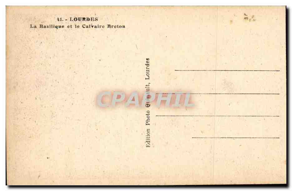 Lourdes CPA La basilique et le calvaire Breton — Verso