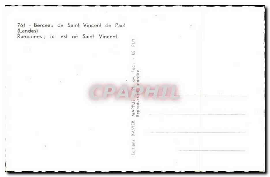 Berceau de Saint Vincent de Paul — Ranquines (Landes) — Éditions Xavier Mappus — Verso