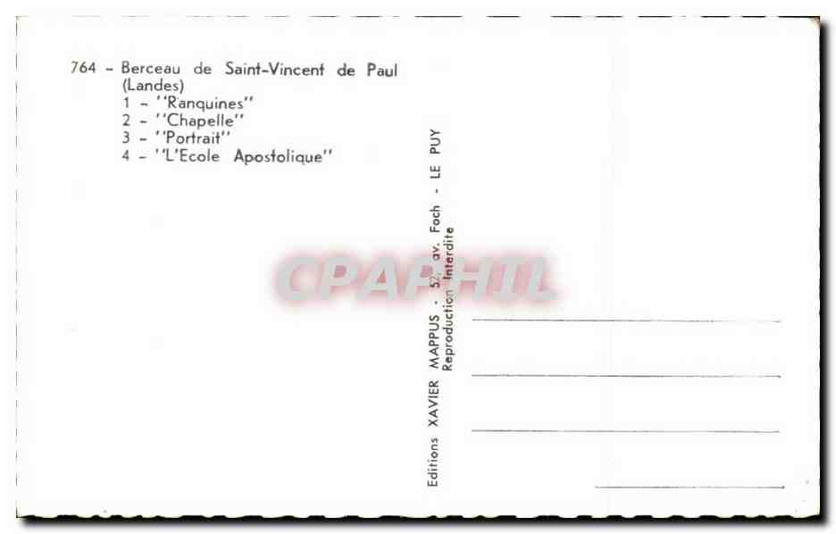Berceau de Saint Vincent de Paul CPA Ranquines  — Rückseite